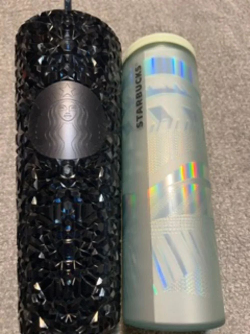 NWT Two Starbucks Travel Cups Never Used Black/Blue and Pale Green